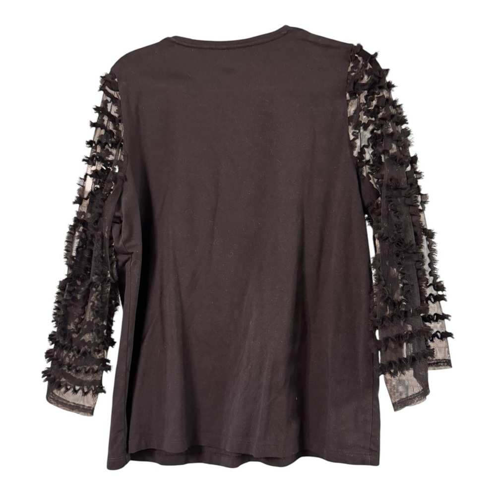Chico's Gray Ruffled Blouse with Crew Neck - Picture 4 of 4